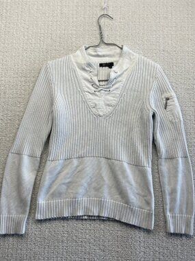 Y2K Orly ibbed Knit Military Sweater Top Lace Up Womens Sz S Utility Tech Wear